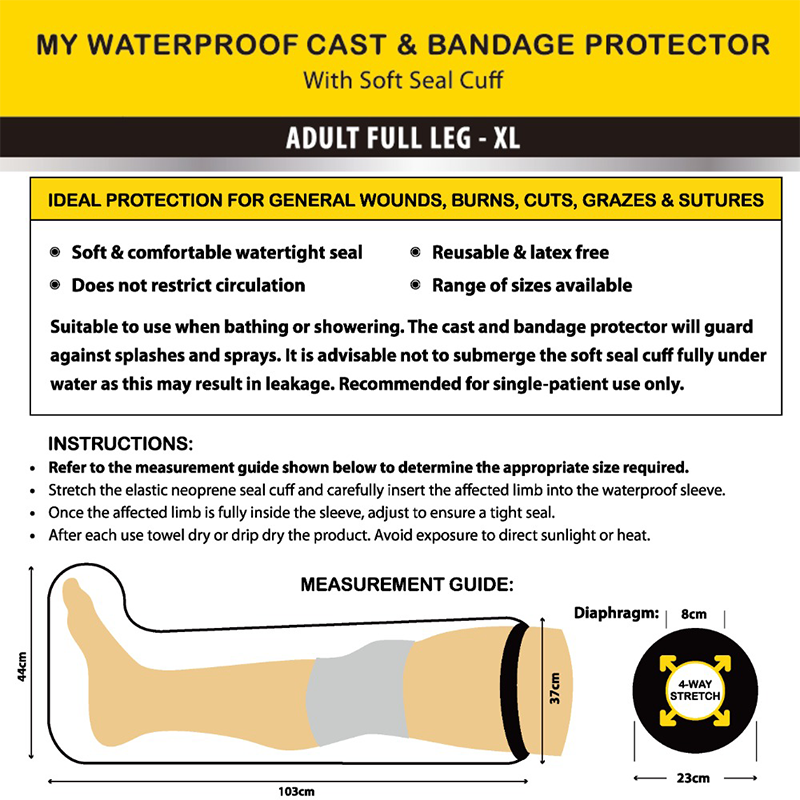 MY Waterproof Cast & Bandage Protector - Adult Full Leg XL