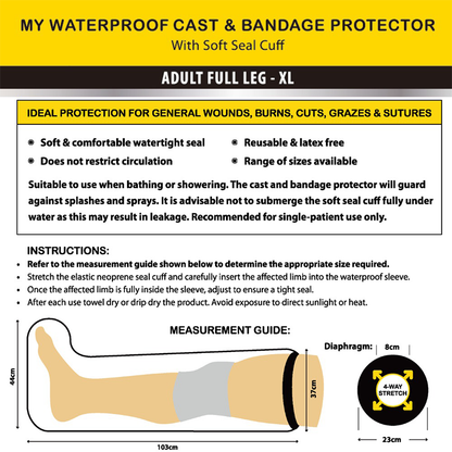 MY Waterproof Cast & Bandage Protector - Adult Full Leg XL