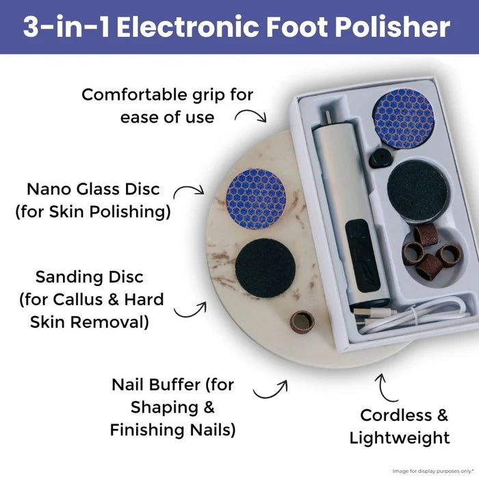 3-in-1 Electric Foot Polisher - Callus, Hard, Cracked Skin Remover & Nail Buffer
