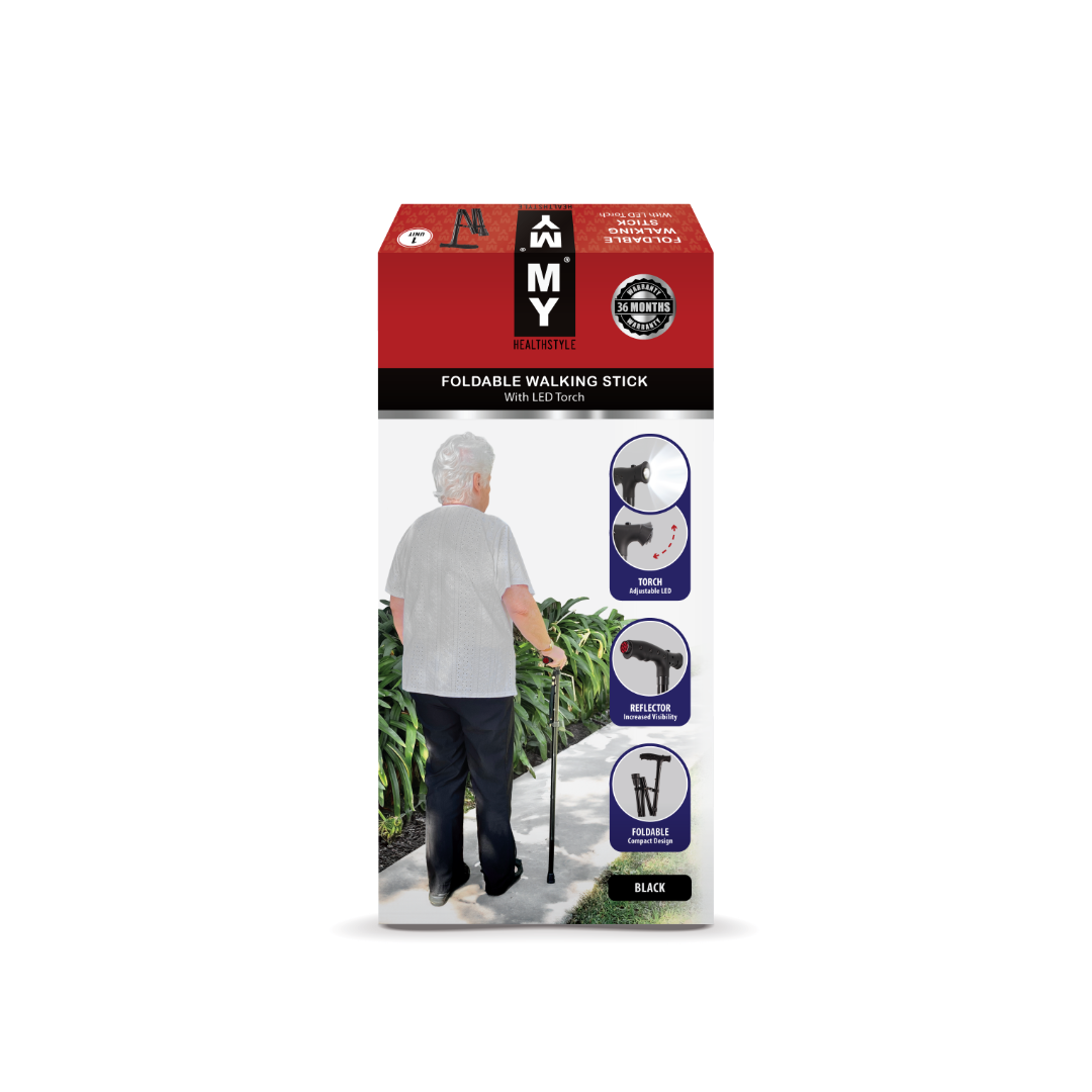 MY Foldable Walking Stick with LED Torch