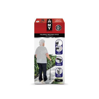 MY Foldable Walking Stick with LED Torch